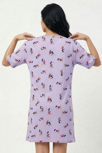 Zivame Mickey & Friends Knit Cotton Loungewear Dress - Pastel Lilac — image 2